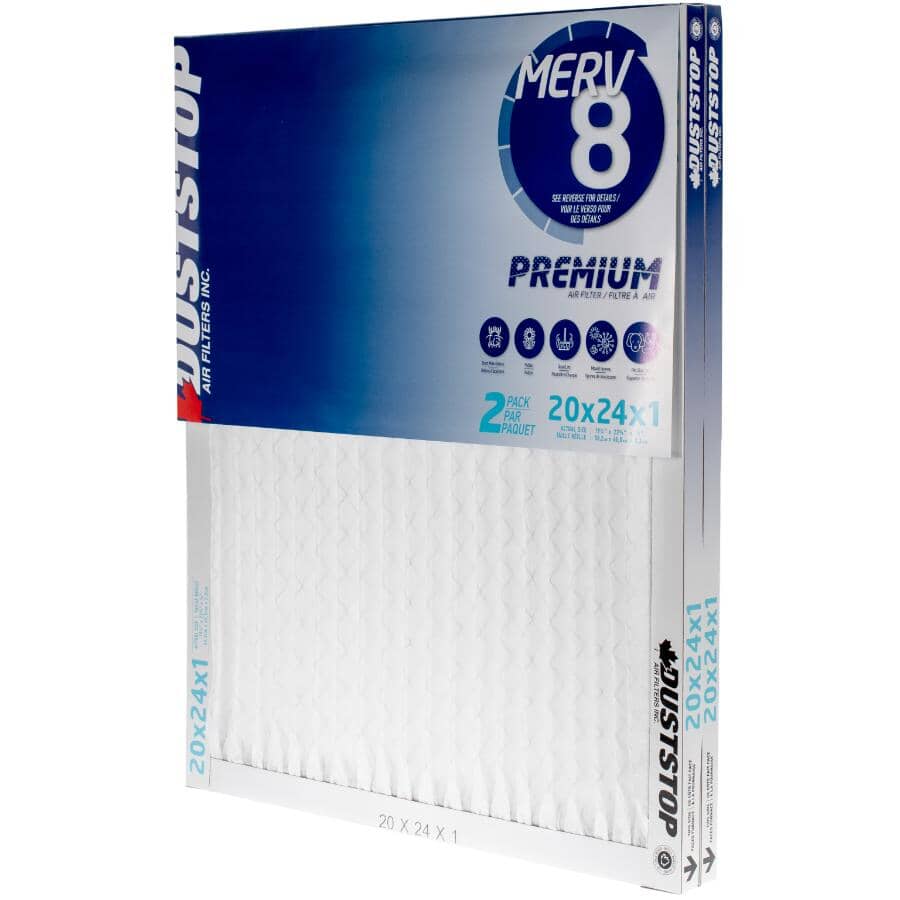 Pleated Furnace Filters - 1" x 20" x 24", 2 Pack