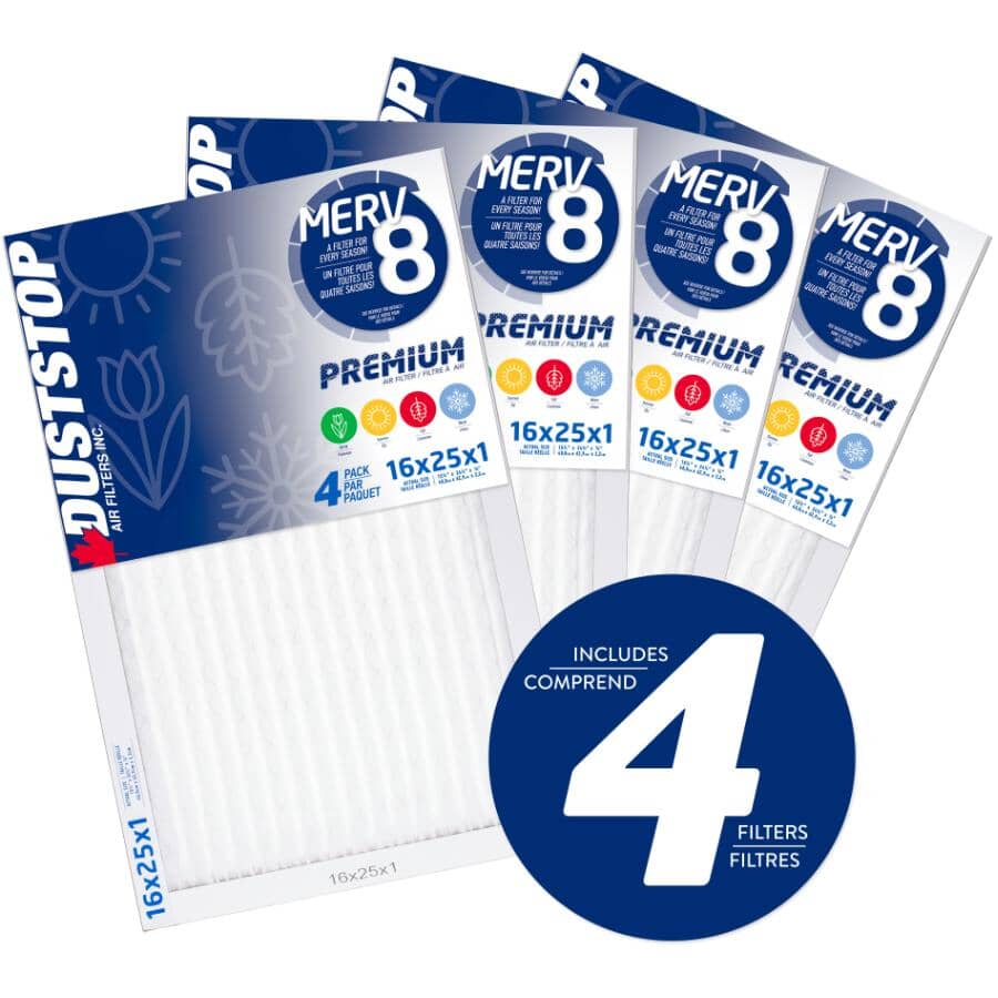 Seasonal Pleated Furnace Filters - 1" x 16" x 25", 4 Pack