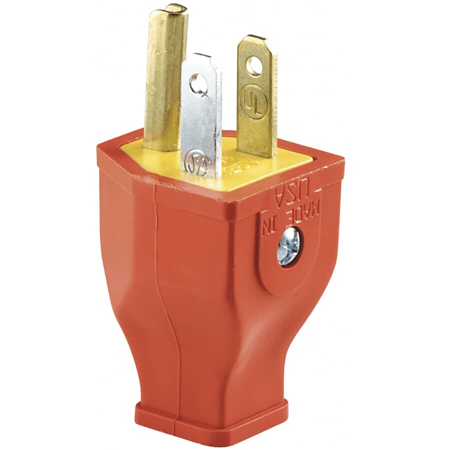 3 Wire 15 Amp 125V Orange Electrical Plug