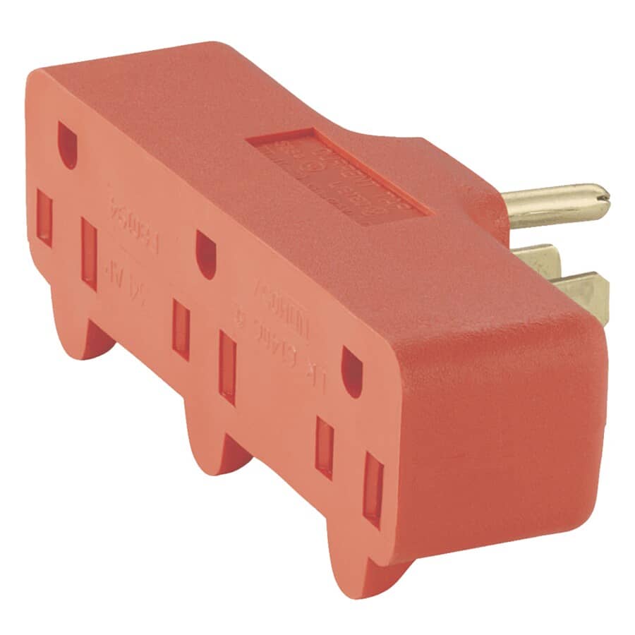 3 Wire 3 Outlet Heavy Duty Orange Wall Tap