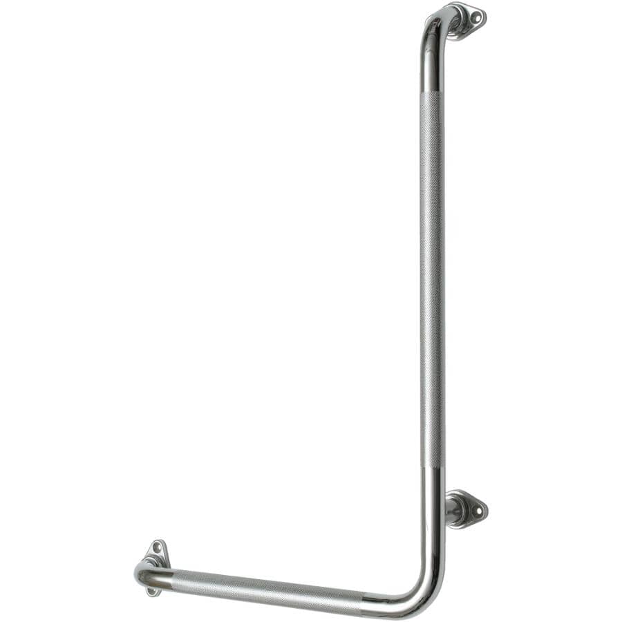 16" x 24" L-Shaped Left Hand Grab Bar - Chrome