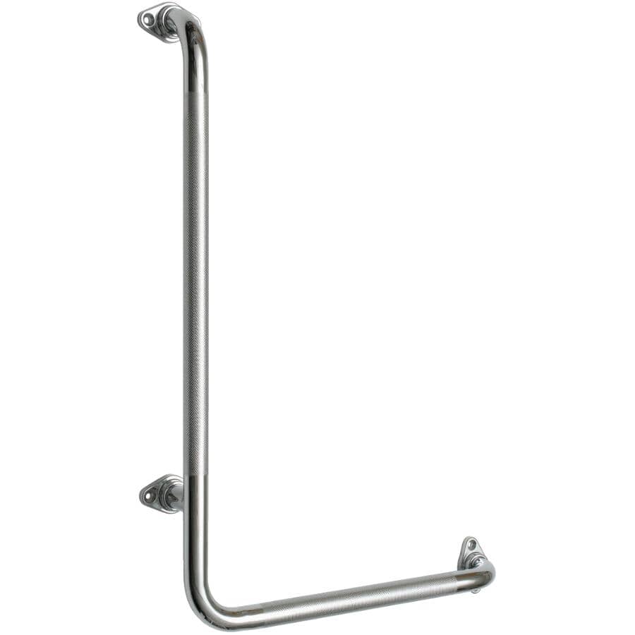 16" x 24" L-Shaped Right Hand Grab Bar - Chrome