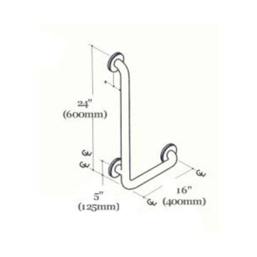 16" x 24" L-Shaped Right Hand Grab Bar - Chrome