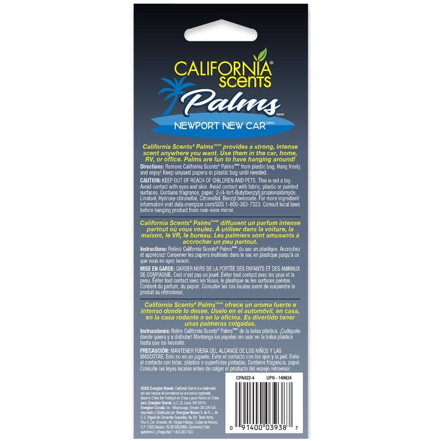 California Scents Palms Hanging Air Fresheners - Newport New Car, 4 Pack