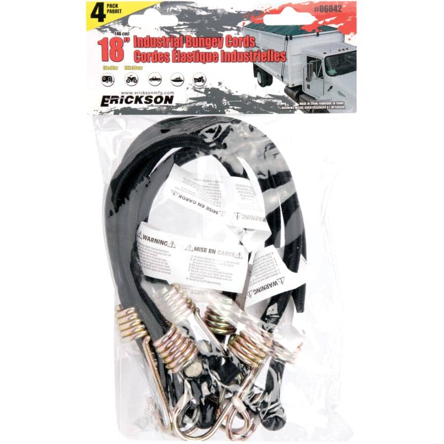 18" Industrial Rubber Bungee Cords - 4 Pack