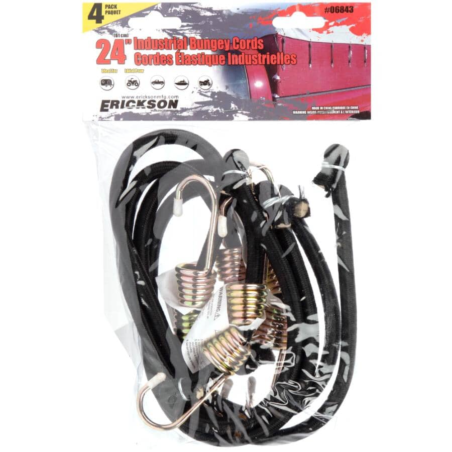 24" Industrial Rubber Bungee Cords - 4 Pack