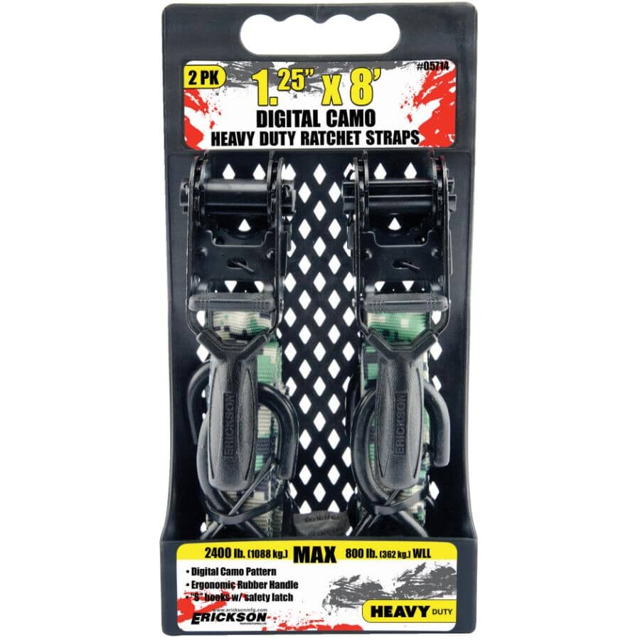 2400 lb Camo Ratchet Straps - 1.25" x 8', 2 Pack