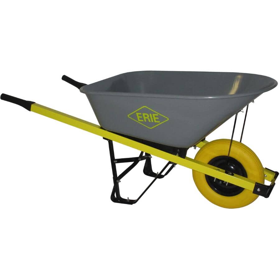 6 Cu. Ft. Landscaper/Contractor Wheelbarrow with Steel Tray and Flat Free Tire