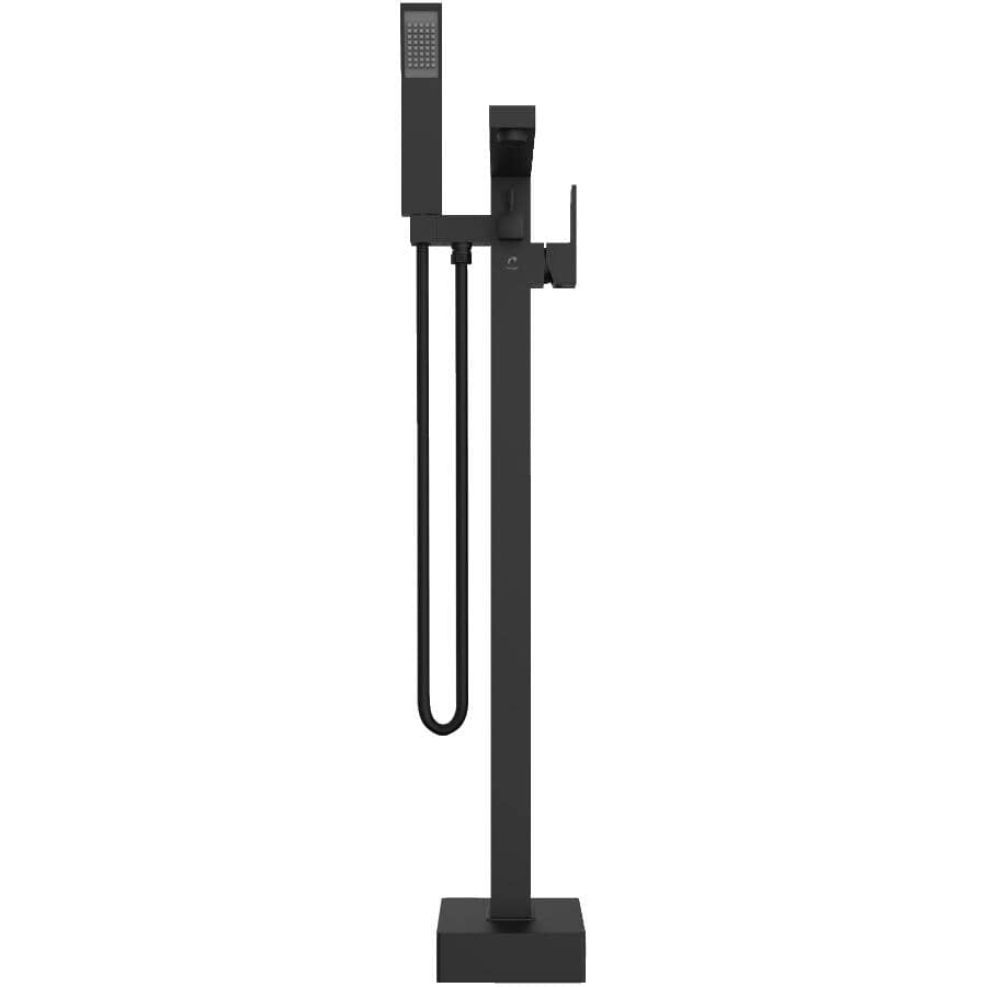 Quadrato Single Handle Freestanding Tub Faucet - with Hand Shower, Matte black