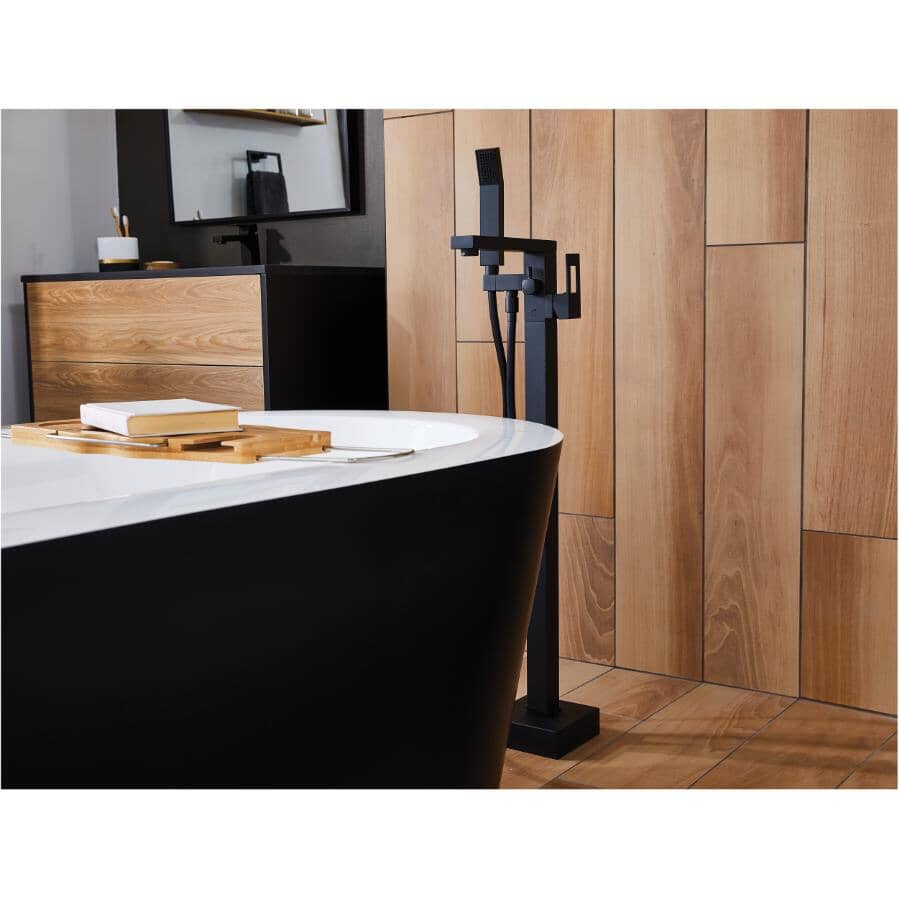 Quadrato Single Handle Freestanding Tub Faucet - with Hand Shower, Matte black