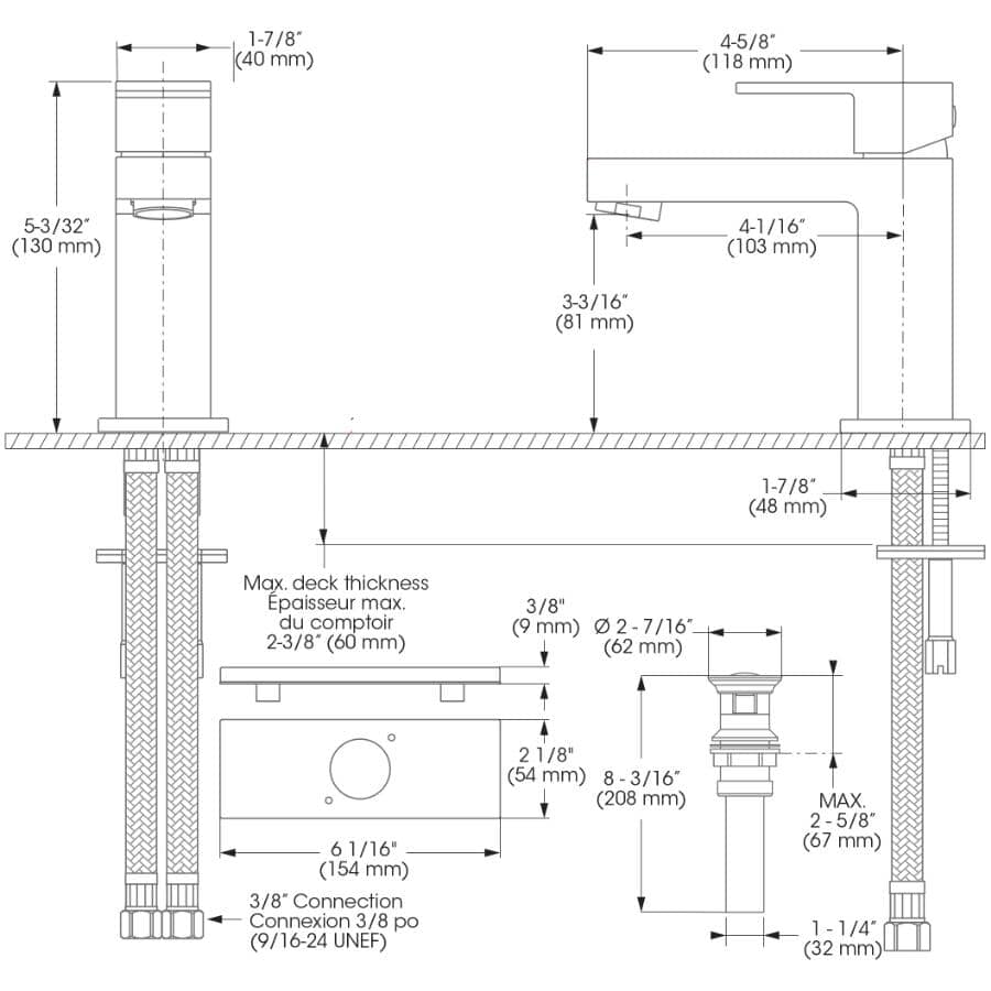 Quadrato Single Handle Lavatory Faucet - Chrome, 5.7 L/min