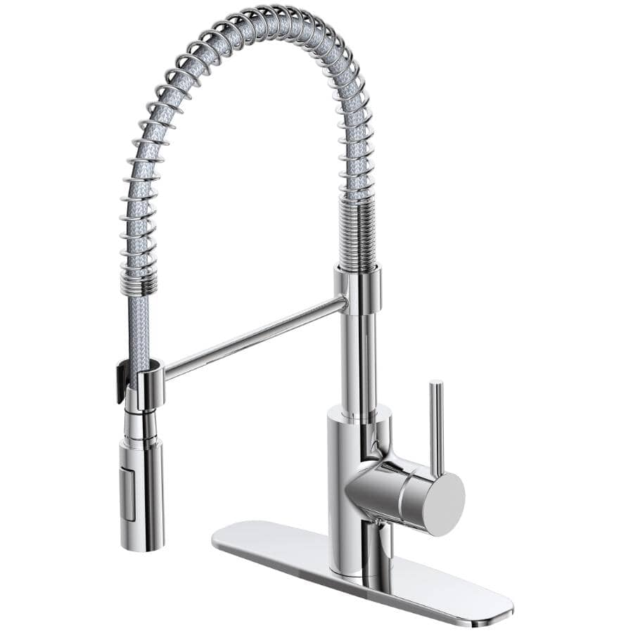 Favos Single Handle Pull-Down Kitchen Faucet with Dual Spray + Spring Spout - Chrome