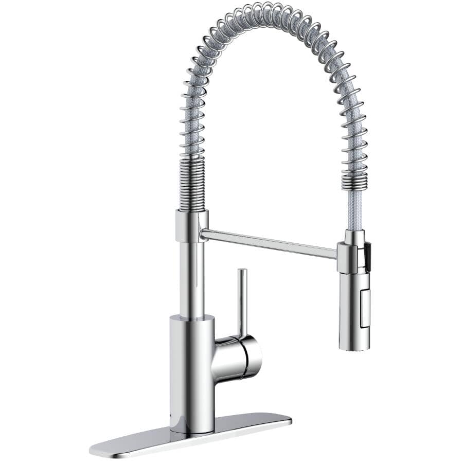 Favos Single Handle Pull-Down Kitchen Faucet with Dual Spray + Spring Spout - Chrome