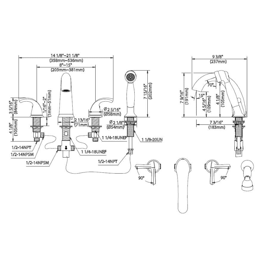 Merton 2 Handle Roman Tub Faucet - with Hand Shower, Chrome