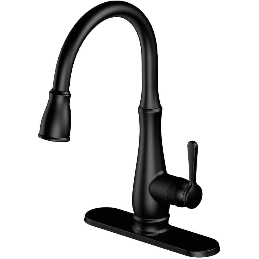 Whitley Single Handle Pull-Down Kitchen Faucet - with Dual Spray, Matte Black