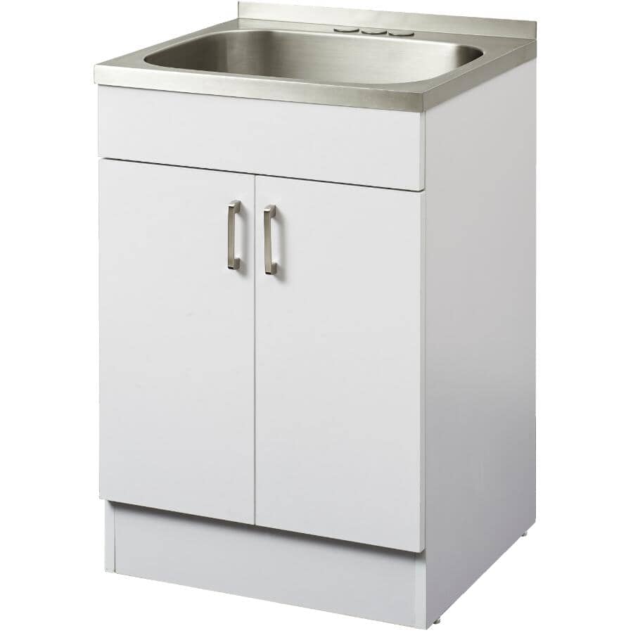 31.5" x 21.75" Laundry Cabinet with Stainless Steel Sink - White