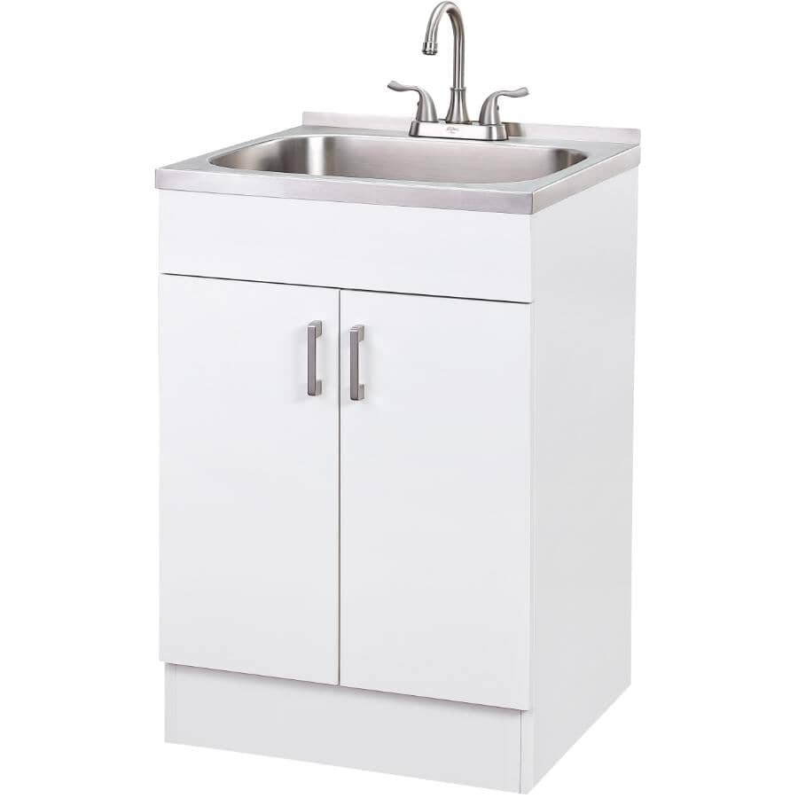 31.5" x 21.75" Laundry Cabinet with Stainless Steel Sink - White