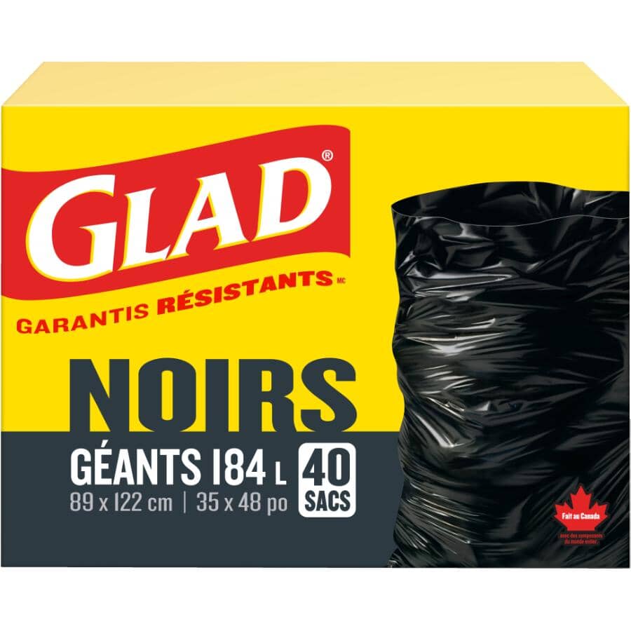 35" x 48" Black Easy Tie Garbage Bags - 40 Pack, 184 L