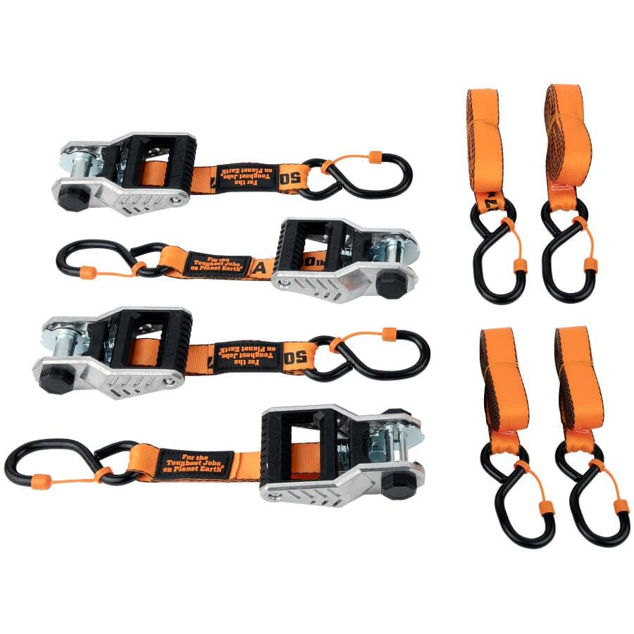 1500 lb Light Duty Ratchet Straps - 1" x 12', 4 Pack