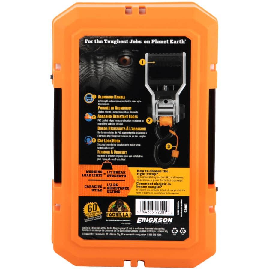 1500 lb Light Duty Ratchet Straps - 1" x 12', 4 Pack