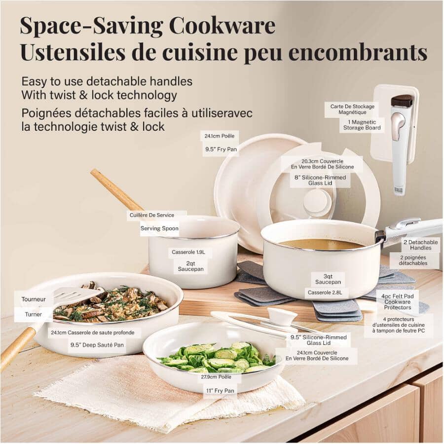 18 Piece Non-Stick Cookware Set with Glass Lids and Detachable Handles