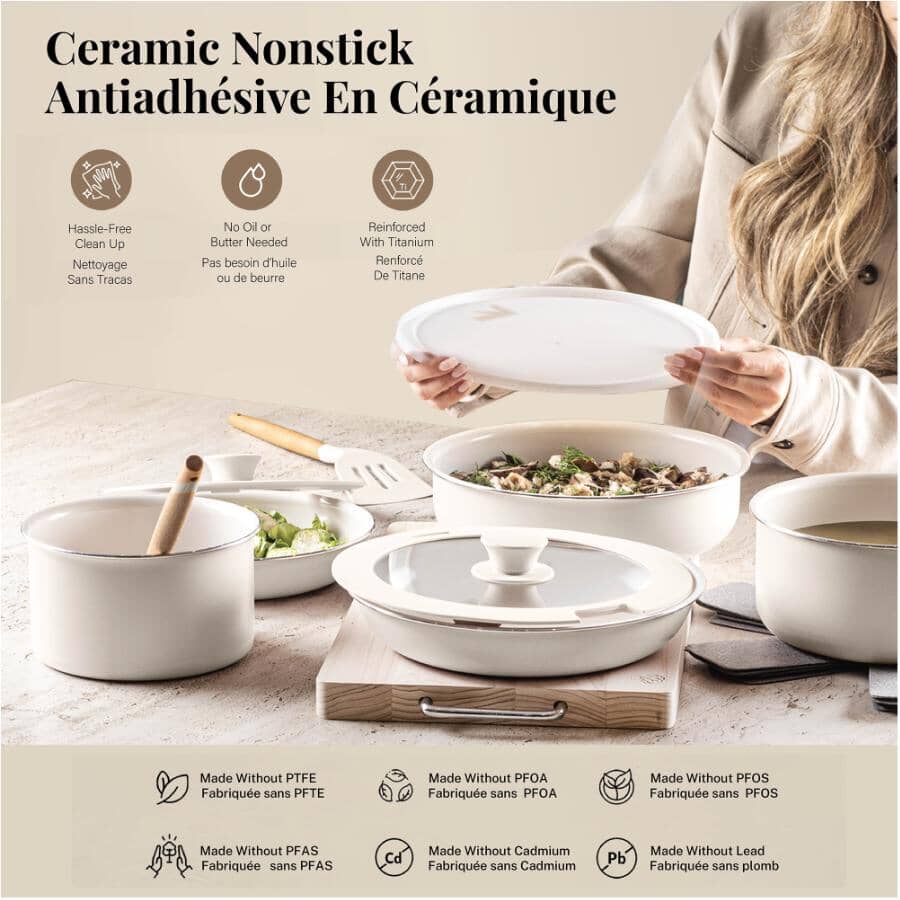 18 Piece Non-Stick Cookware Set with Glass Lids and Detachable Handles