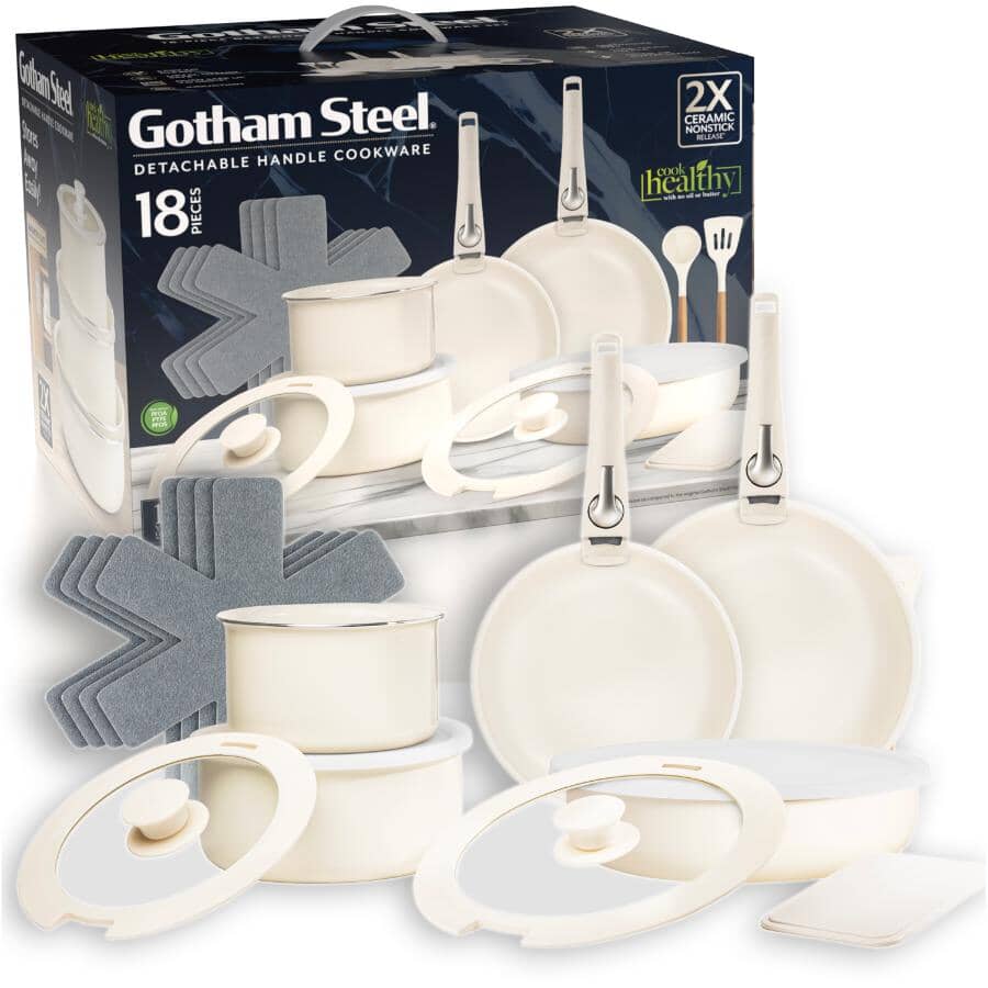 18 Piece Non-Stick Cookware Set with Glass Lids and Detachable Handles