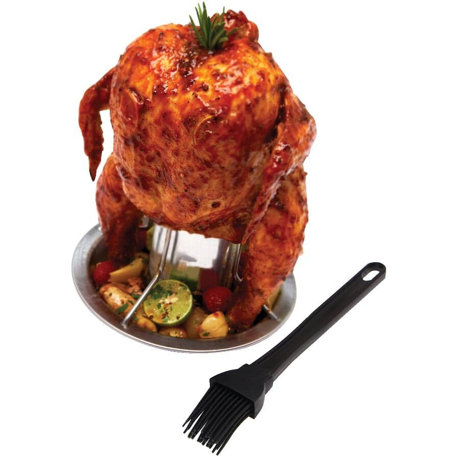 Stainless Steel BBQ Chicken Roaster - with Silicone Basting Brush