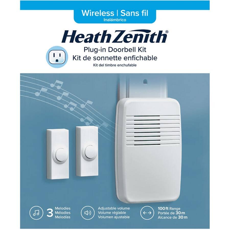 Wireless Plug-In Doorbell with 2 Push Buttons - White