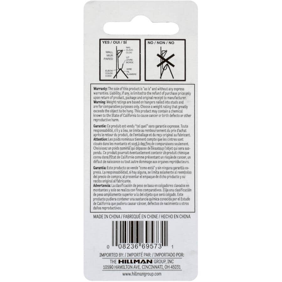 Brass Conventional 50lb Picture Hangers - 3 Pack