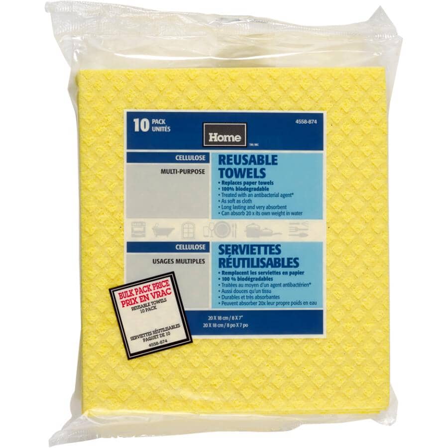 8" x 7" All Purpose Cellulose Sponge Cloths - Assorted Colours, 10 Pack