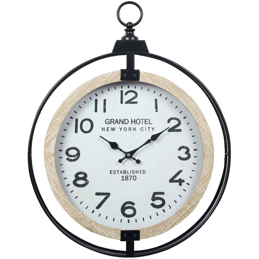 16" Round Wall Clock - Wood/Metal