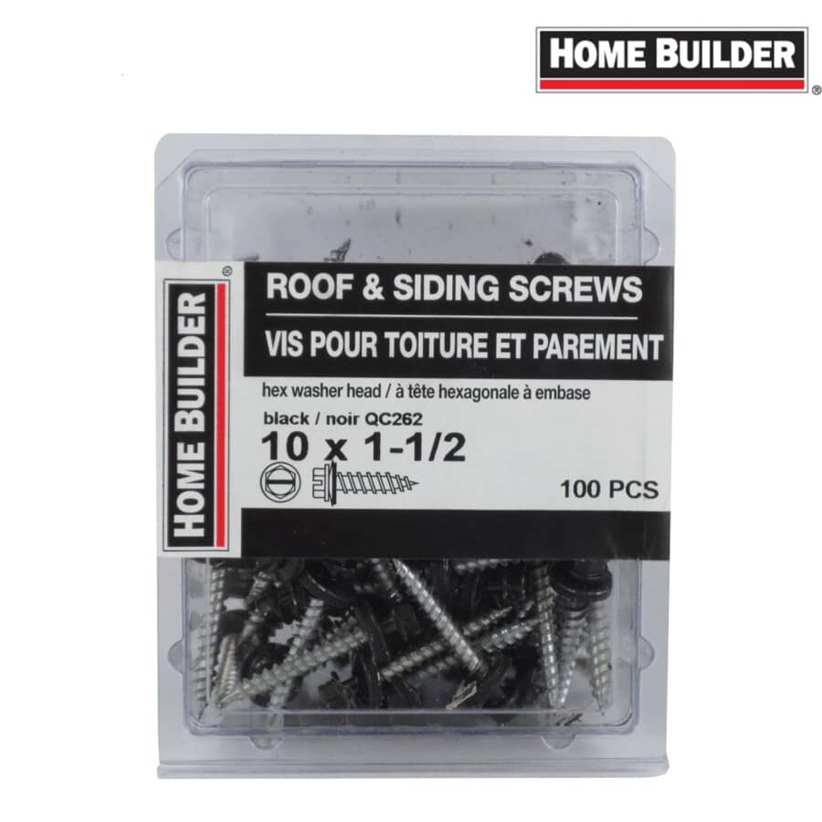 #10 x 1-1/2" Black Roofing Screws - QC262, 100 Pack