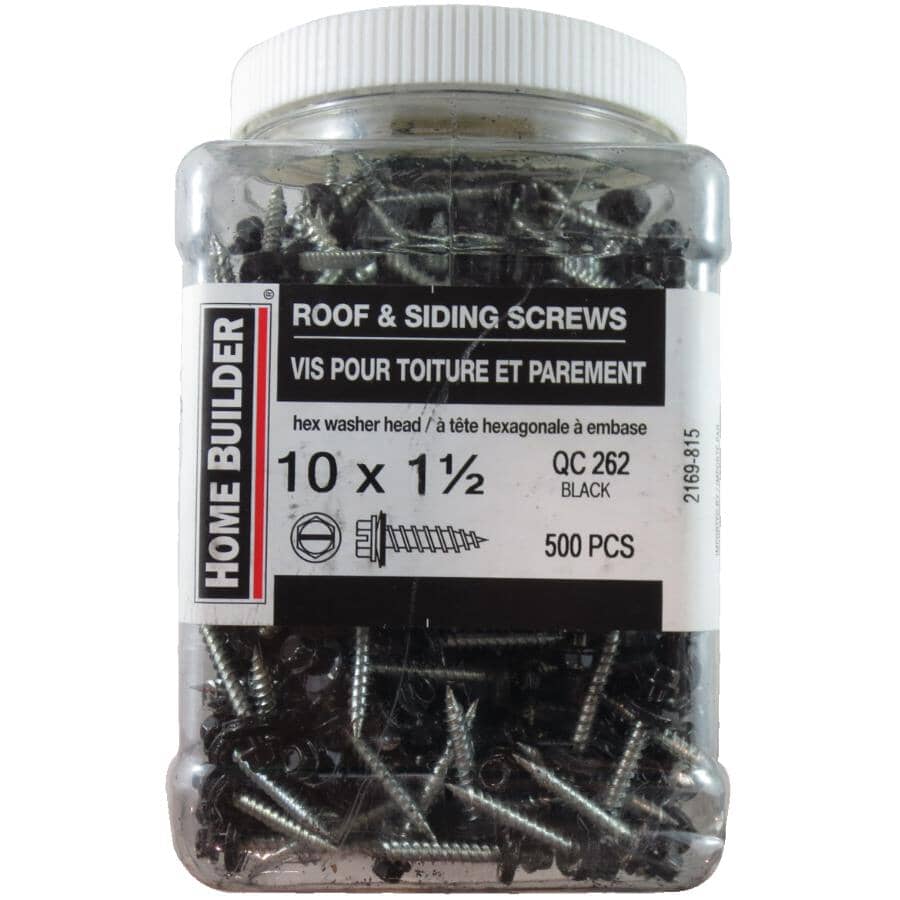 #10 x 1-1/2" Black Roofing Screws - QC262, 500 Pack