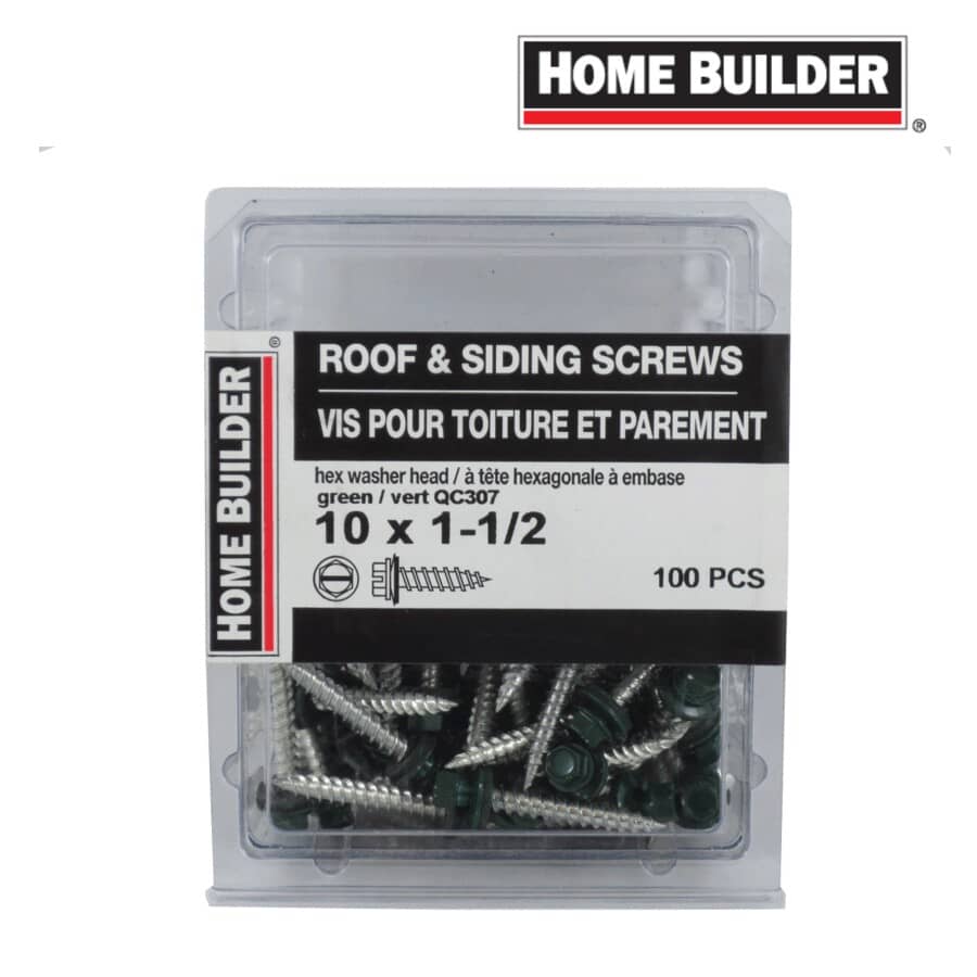#10 x 1-1/2" Green Roofing Screws - QC307, 100 Pack