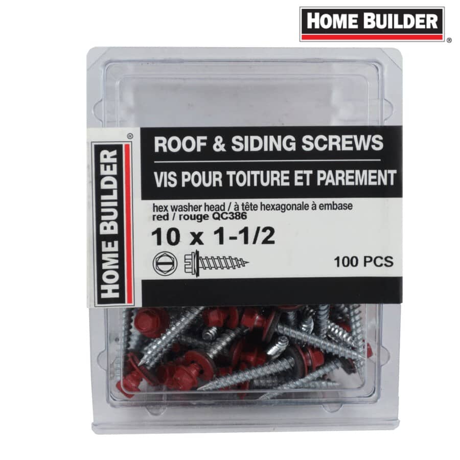 #10 x 1-1/2" Red Roofing Screws - QC386, 100 Pack