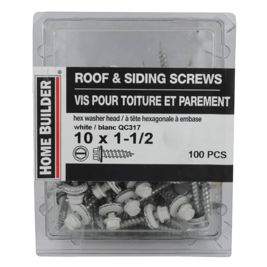 #10 x 1-1/2" White Roofing Screws - QC317, 100 Pack