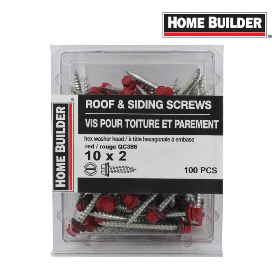 #10 x 2" Red Roofing Screws - QC386, 100 Pack