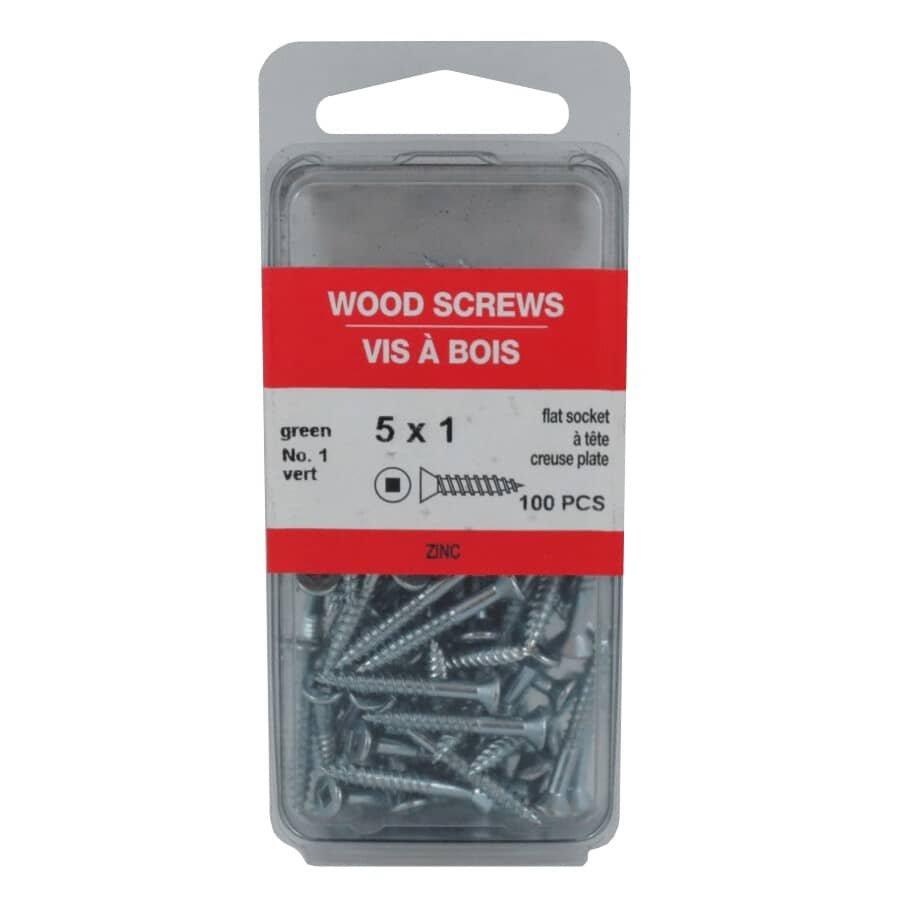 100 Pack #5 x 1" Flat Head Socket Zinc Plated Wood Screws