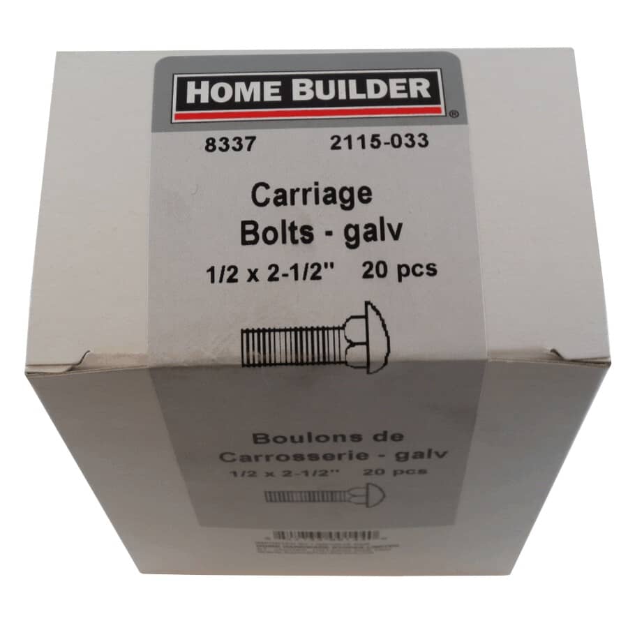 1/2" x 2-1/2" Galvanized Coarse Carriage Bolt