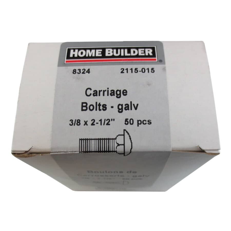 3/8" x 2-1/2" Galvanized Coarse Carriage Bolt