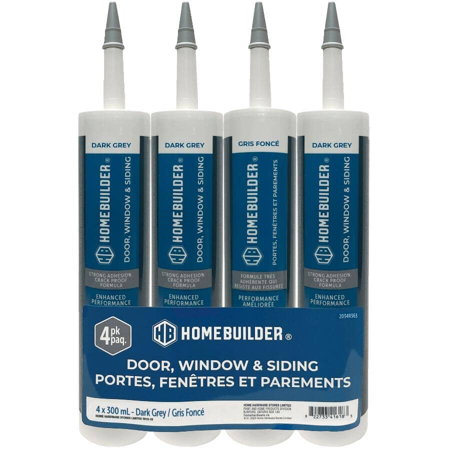 Door, Window & Siding Acrylic Caulking - Dark Grey, 300 ml, 4 Pack