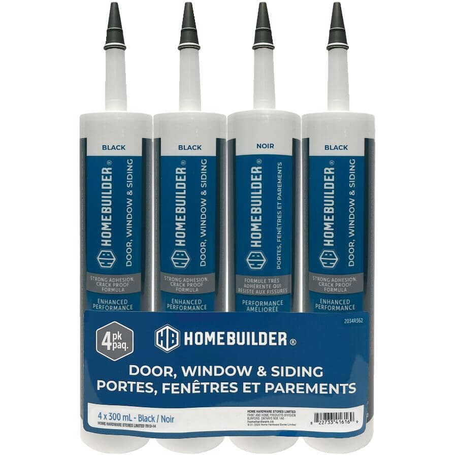 Door, Window & Siding Acrylic Caulking - Black, 300 ml, 4 Pack