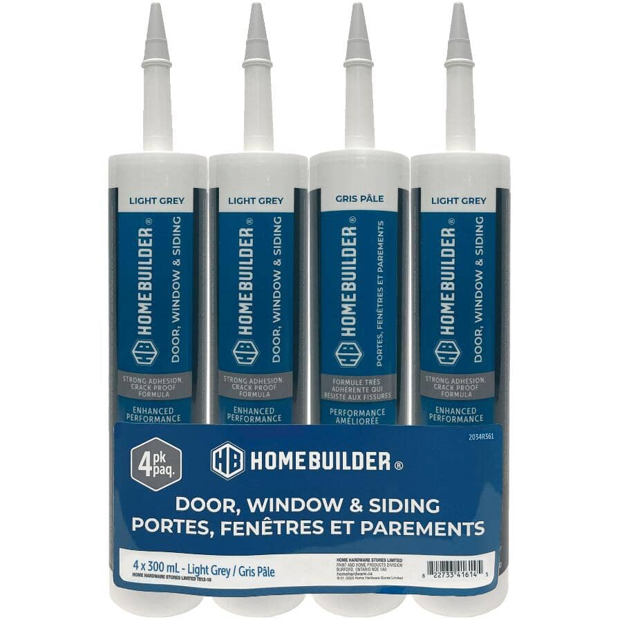Door, Window & Siding Acrylic Caulking - Light Grey, 300 ml, 4 Pack
