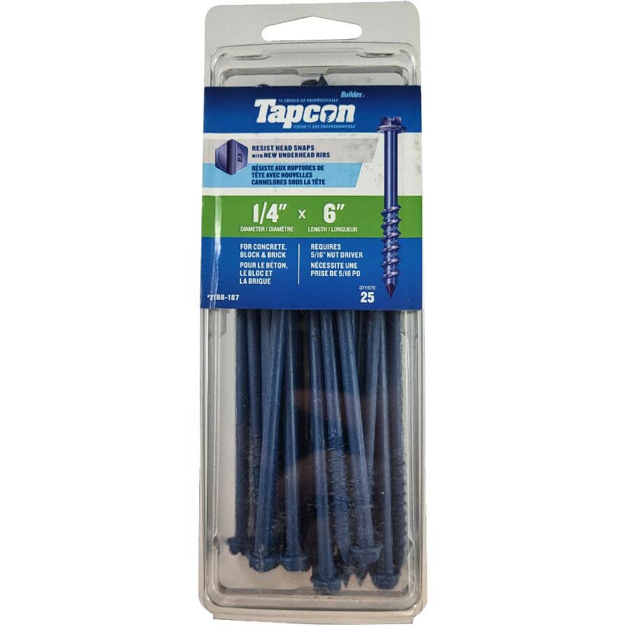 25 Pack 1/4" x 6" Hex Head Concrete Screws