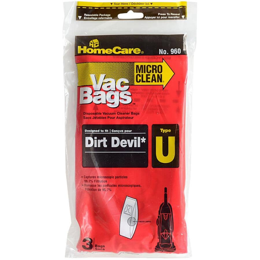 Type U Dirt Devil Vacuum Cleaner Bag - Microfiltration, 3 Pack