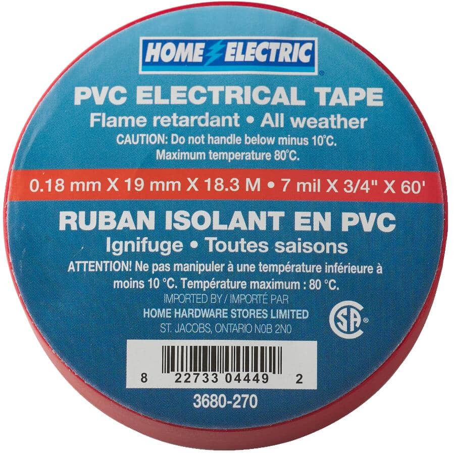 PVC Electrical Tape - Red, 7 mil x 3/4" x 60'