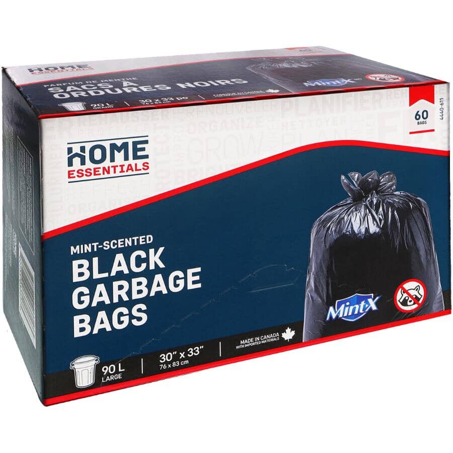 30" x 33" Black Outdoor Garbage Bags with Mint-X - 60 Pack