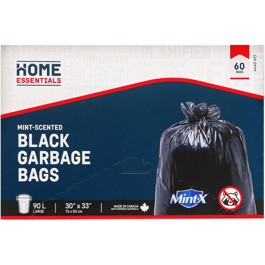 30" x 33" Black Outdoor Garbage Bags with Mint-X - 60 Pack
