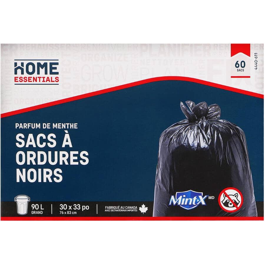 30" x 33" Black Outdoor Garbage Bags with Mint-X - 60 Pack